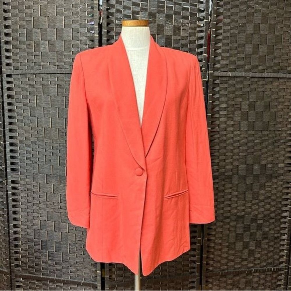 Saks Fifth Avenue Silk Tunic Blazer size Small single button peachy pink long